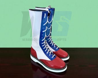 Stivali lunghi da wrestling fatti a mano, scarpe da wrestling professionistico, scarpe da wrestling in pelle, stivali da wrestling professionali, stivali con lacci da ring wrestling personalizzati