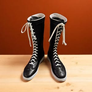 Leather Wrestling Shoes, Handmade Wrestling Long Boots, Men Pro Wrestling Shoes, Custom Wrestling Lace Up Boot, Professional Wrestling Boots