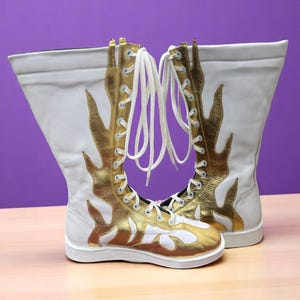 Handmade Wrestling Long Boots, Pro Wrestling Shoes, Leather Wrestling Shoes, Professional Wrestling Boots, Custom Wrestling Lace Up Boots