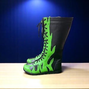 Pro Wrestling Shoes, Handmade Wrestling Long Boots, Leather Wrestling Shoes, Professional Wrestling Boots, Custom Wrestling Lace Up Boots