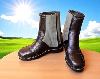 Mandalorian Custom Mando Boots, Mandalorian Boots, Schwarze Distressed Leder Cosplay Boots, Star Wars Mando Schuhe, Herren Leder Cosplay Schuhe