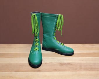 Custom Handmade Wrestling Shoes |Green Pro Wrestling Boots | Men's Lace-Up Leather Wrestling Boots | Professional Gear Www Wrestler Boots