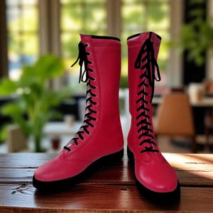Scarpe da wrestling in pelle, stivali lunghi da wrestling fatti a mano, stivali da wrestling professionali, scarpe da wrestling professionali, stivali da wrestling con lacci personalizzati