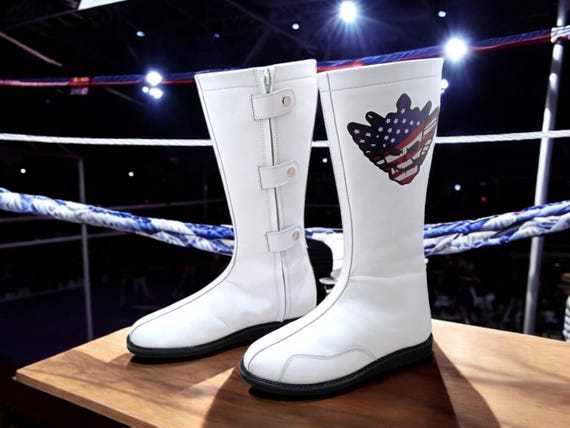 Custom Wrestling Boots | Personalized Men Wrestling Boots with Custom Logo | Handmade Long Shoes | Pro Wrestling Gear | White Wrestling Boot