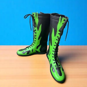 Handmade Wrestling Long Boots, Pro Wrestling Shoes, Leather Wrestling Shoes, Professional Wrestling Boots, Custom Wrestling Lace Up Boots