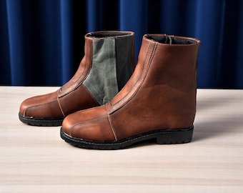 Mandalorian Custom Mando Boots, Mandalorian Boots, Brown Distressed Leder Cosplay Boots, Star Wars Mando Schuhe, Herren Leder Cosplay Schuhe