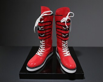 Stivali da wrestling in vernice, stivali lunghi da wrestling fatti a mano, scarpe da wrestling professionali, scarpe da wrestling in pelle, stivali da wrestling con lacci personalizzati