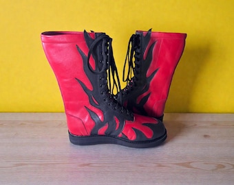 Stivali lunghi da wrestling fatti a mano, scarpe da wrestling professionistico, scarpe da wrestling in pelle, stivali da wrestling professionali, stivali da wrestling con lacci personalizzati