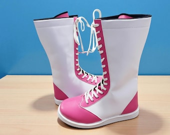 Handmade Wrestling Long Boots, Pro Wrestling Shoes, Pink Leather Wrestling Shoes, Custom Wrestling Lace Up Boots, Gift For Wrestlers