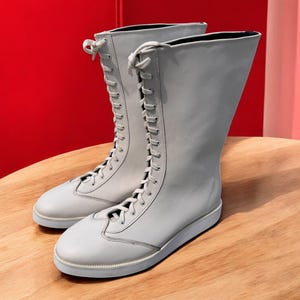 Men Wrestling Boots | White Pro Wrestling Boots | Leather Wrestling Shoes | Custom Wrestling Boots | Lace Up Boots | Mens Handmade Boot Gift