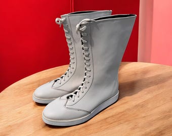 Men Wrestling Boots | White Pro Wrestling Boots | Leather Wrestling Shoes | Custom Wrestling Boots | Lace Up Boots | Mens Handmade Boot Gift