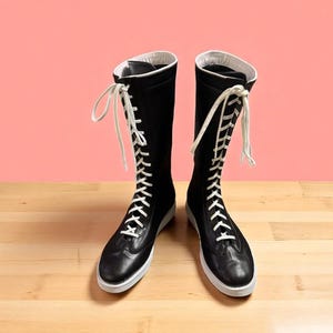 Handmade Wrestling Long Boots, Men Pro Wrestling Shoes, Custom Wrestling Lace Up Boot, Professional Wrestling Boots, Leather Wrestling Shoes