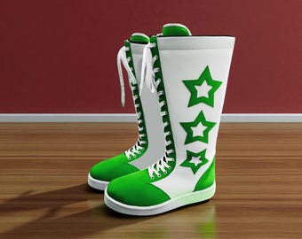 Scarpe da wrestling in pelle, stivali lunghi da wrestling fatti a mano, scarpe da wrestling professionistico, stivali da wrestling professionali, stivali da wrestling con lacci personalizzati