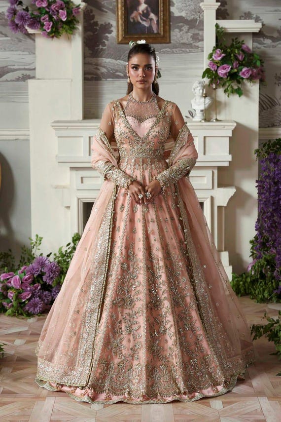 Embroidered Organza Pakistani Wedding Dress: Stitched Designer Wear