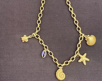 Gold Sea Charm Necklace – Starfish, Turtle, Shell Pendants
