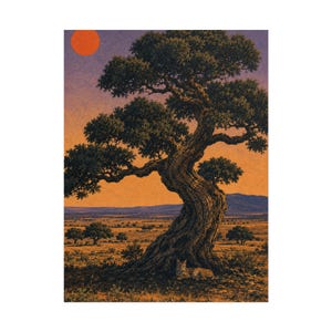Iberian Lynx on Castile Plains Rolled Poster | Desert Sunset Tree Landscape Print