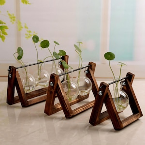 Pflanzenvermehrungsstation, Hydrokulturvase aus Holz für Stecklinge, Pflanzenständer für den Innenbereich, Glasvermehrungsröhrchen, Urban Jungle Dekor, Pflanzengeschenk