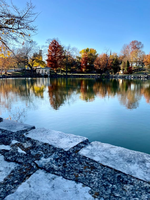 Fall Trees, Beautiful Pond, Stone Wall