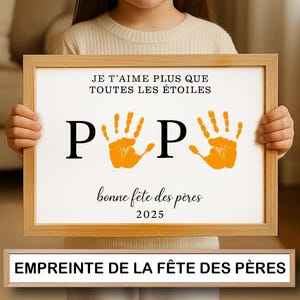 Presente de impressão de mão para o dia dos pais francês para o pai, para impressão, eu te amo mais do que todas as estrelas, Je t'aime, além de arte para impressão de criança, tamanho A4, EUA, PDF