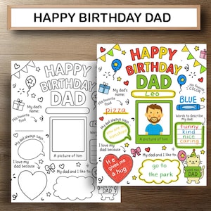 "Happy Birthday Dad Malseite zum Ausdrucken Alles über Papa Ausfüllen Vorlage Geburtstagsgeschenk von Kinder Spaß Fragebogen Sofort Download A4