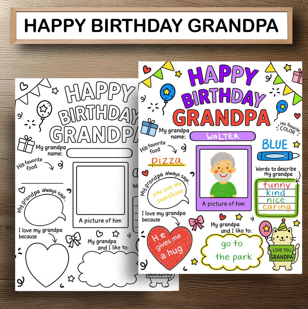 Happy Birthday Grandpa Coloring Page Printable All About Grandpa Fill ...