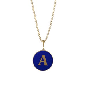 Collar con inicial de oro de 14 quilates, collar único con letra de esmalte azul, collar con dije de inicial personalizado, collar pequeño para uso diario, regalo para él y ella.