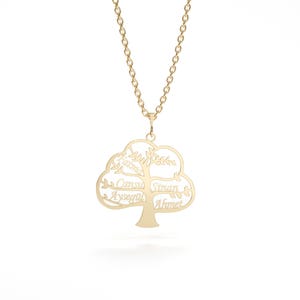 Custom Names Tree of Life Necklace, Personalized Family Tree Necklace, 14K Gold Minimalist Necklace, Statement Necklace, Mother Gift
