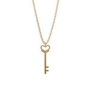 Dainty Love Key Necklace, 14K Gold Heart Key Necklace, Minimalist Women Necklace, Heart Charm Necklace, Tiny Necklace, Valentines Day Gift