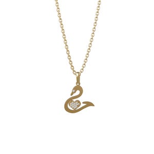 Dainty Swan Women Necklace, 14K Gold Minimalist Bird Necklace, Tiny Zircon Pave Heart Necklace, Cute Animal Charm Necklace, Gift for Her