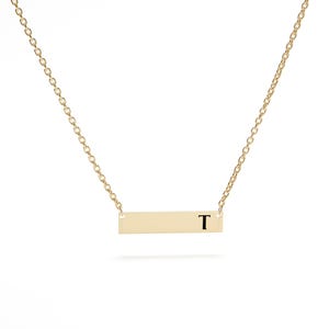 Personalized 14K Gold Initial Bar Necklace, Custom Letter Charm