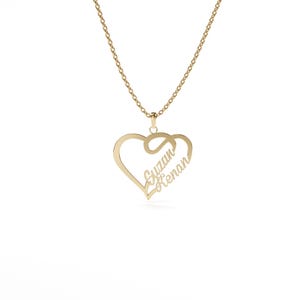 Collier coeur personnalisé prénoms de couple, collier prénom personnalisé en or 14 carats, collier couple minimaliste, petit collier, cadeau Saint Valentin