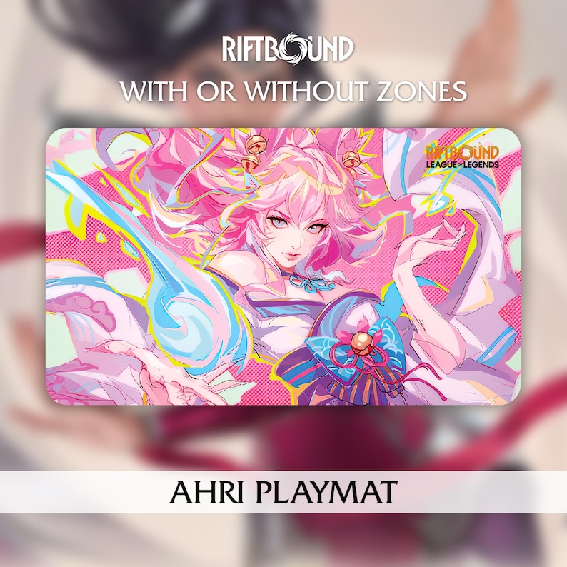Pink Sprite Riftbound Playmat TCG - Riftbound - Ahri - 24 X 14 Po. (600 X 350 Mm) Stitched ...