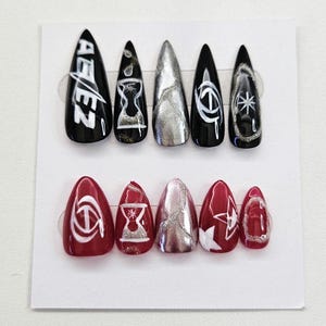 Ateez Inspired Customizeable Black and Red Press on Nails
