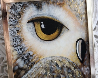 フクロウアート、フクロウの絵画、キャンバスに描かれたオリジナルの