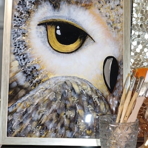 フクロウアート、フクロウの絵画、キャンバスに描かれた