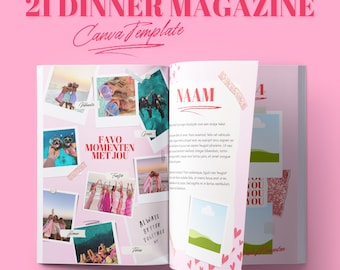 Customizable 21 Dinner Magazine Canva TemplateAanpasbare Canva template, 21 Diner Boek, 21 tijdschrift, Verjaardagboek, Canva-sjabloon