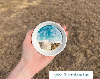 Handcrafted Ocean Resin Trinket Dish: NC Shells, Beachy Decor