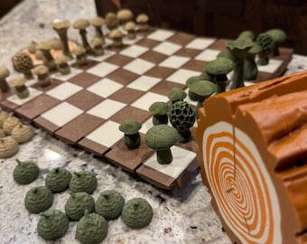Jeu d'échecs forestier – Échiquier champignon magnétique avec espace de rangement caché | Jeu de voyage, décoration nature, cadeau Cottagecore