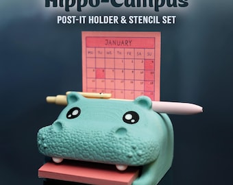 Hippo-bureauopberger – houder voor pennen en notities met sjablonen