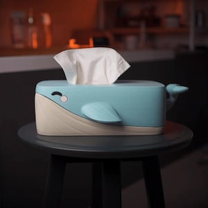 Whale Tissue Box Cover – Cute Ocean Decor with Phone Stand | Bubbles the Whale