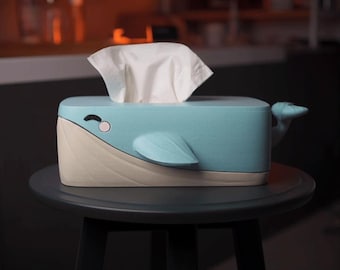 Whale Tissue Box Cover – Cute Ocean Decor with Phone Stand | Bubbles the Whale