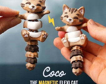 Coco the Flexi Cat – Posable Magnetic Cat Figure, Hand-Holding Flexi Pet, Fidget Keychain Gift for Cat Lovers & Desk Decor