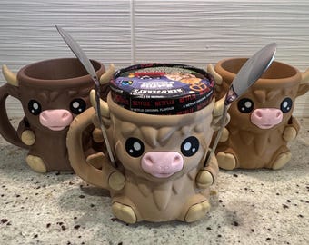 Ferdinand der Highland Kuh Eiscreme Pint Halter - Süßer Kuh Dessert Cozy - Versteckte Snack Schublade - Lustiges Geschenk für Eiscreme Liebhaber & Kuh Fans