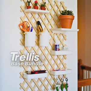 Trellis Modular Wall Organizer | 3D Printed Pegboard Alternative, Plant Shelf, Tool Storage, Home Office & Garage Wall Decor