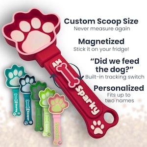 Personalized Dog Food Scoop with Feeding Reminder | Magnetic | Custom Pet Measuring Cup | Kibble Portion Control Spoon for Dry Dog Food