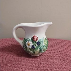 Small Vintage Pitcher with Painted Fruits from Italy