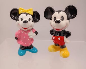 Mickey and Minnie Mouse Small Vintage Ceramic Figurines - 1980's