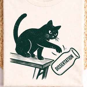 Doktorsavhandlingsskämt-t-shirt, retro kattillustration, bekväm unisex-t-shirt
