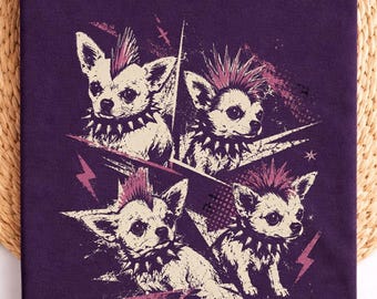 Punk chihuahua t-shirt, unisex graphic tee, dark heather grey, vintage punk dog art