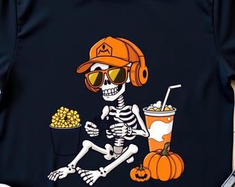 Halloween Skeleton Gamer Video Gaming T-Shirt, Funny Spooky Skeleton Controller Graphic Tee for Boys, Men and Kids, Cool Gamer Gift Shirt